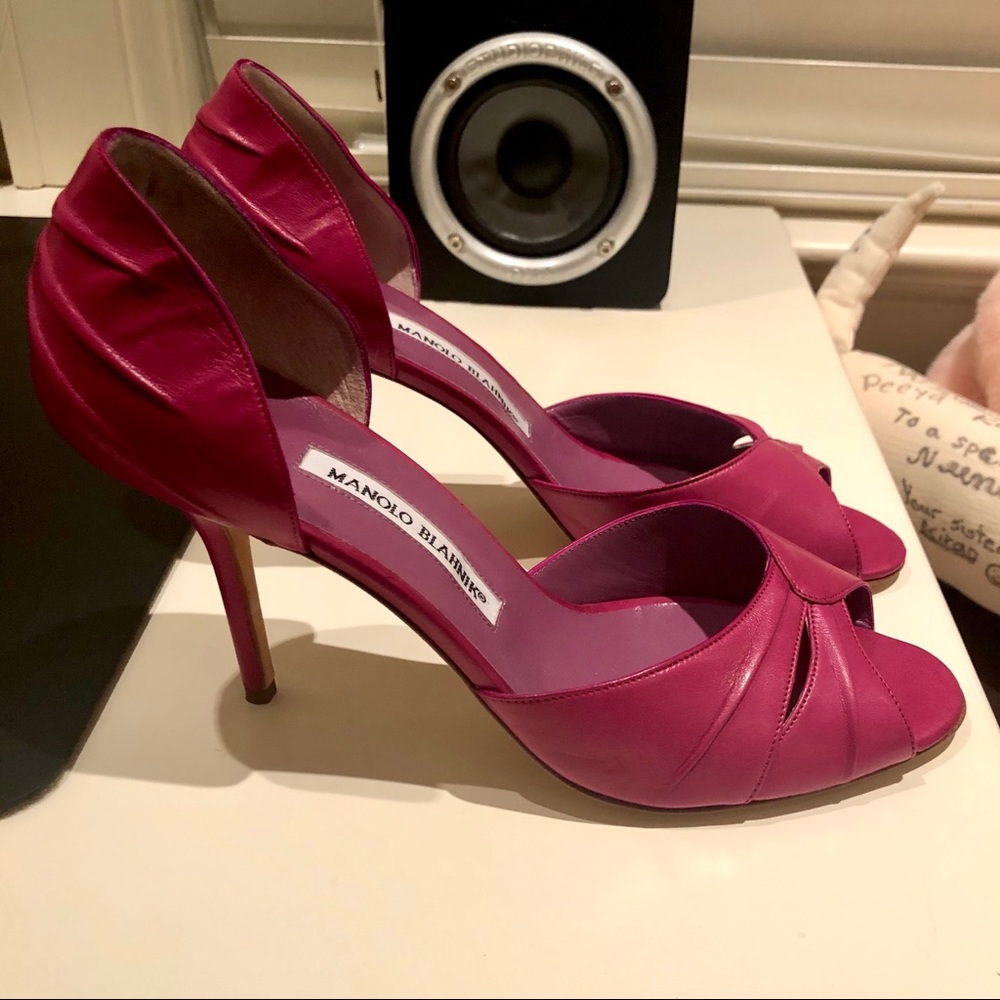 Manolo Blahnik Magenta D’Orsay Open Toed Shoes